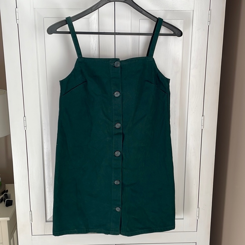 NWT ASOS Design Denim Cami Dress With Button Front in Dark Green Size 6